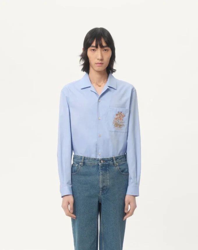 Oxford Cotton Shirt With Floral Embroidery