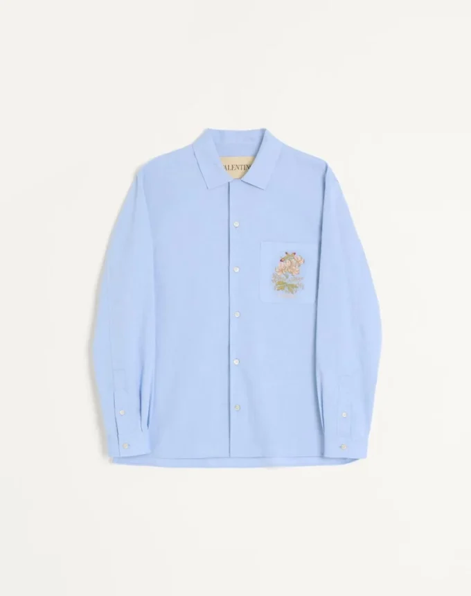 Oxford Cotton Shirt With Floral Embroidery