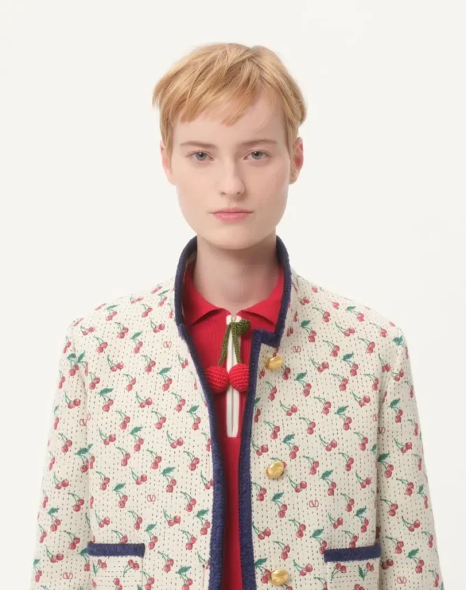 Padded Caban With Cherryfic Print Jacquard