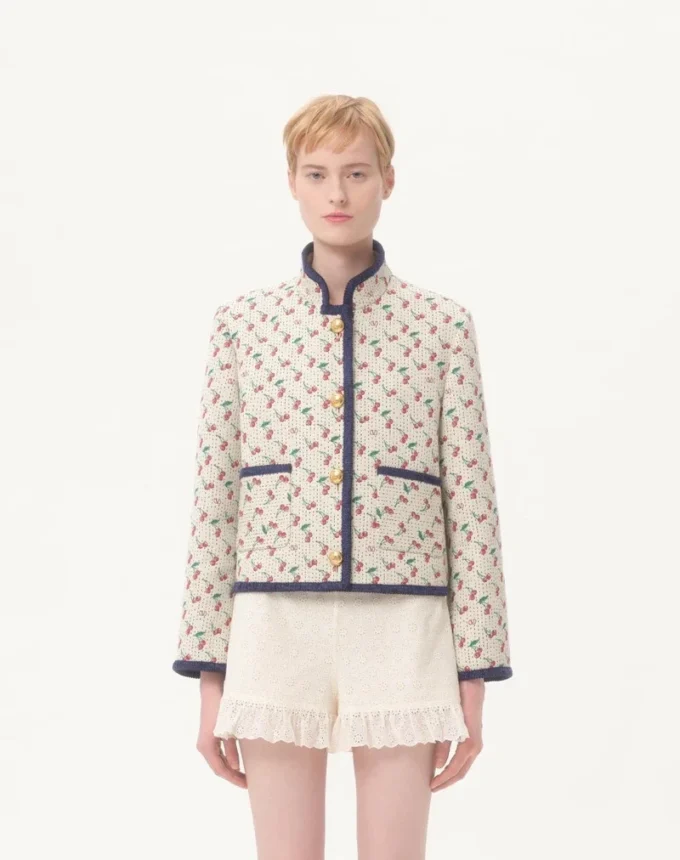 Padded Caban With Cherryfic Print Jacquard