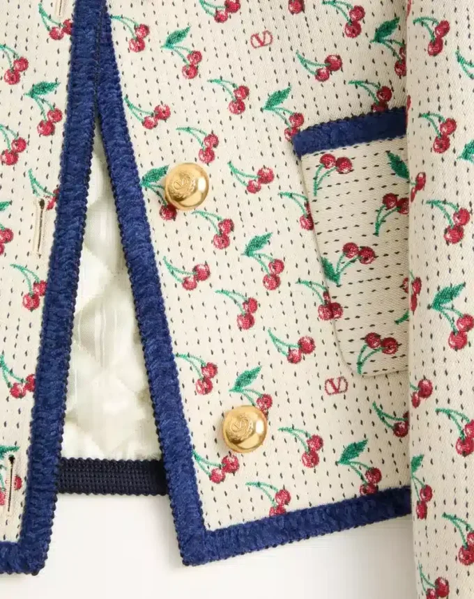 Padded Caban With Cherryfic Print Jacquard