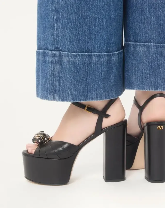 Panthea Platform Sandal in Kidskin Leather 125mm