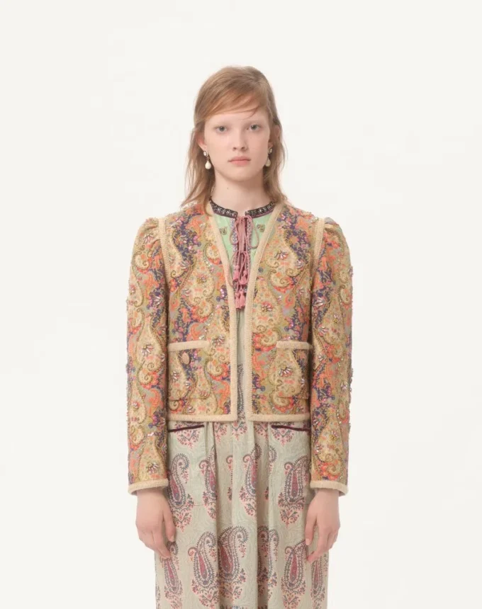 Piquet Jacket With Voyage Imaginaire Paisley Print