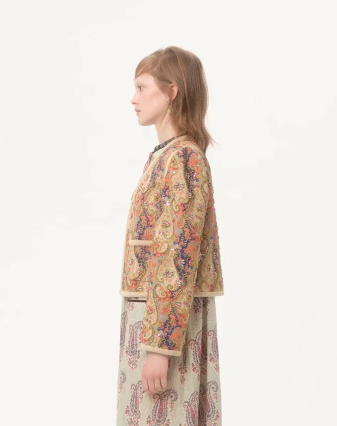 Piquet Jacket With Voyage Imaginaire Paisley Print