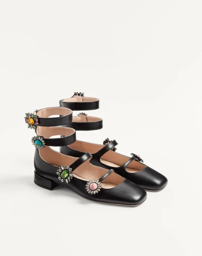 Preshoes Ballerinas With Straps In Kidskin With Jewel Buttons 20Mm