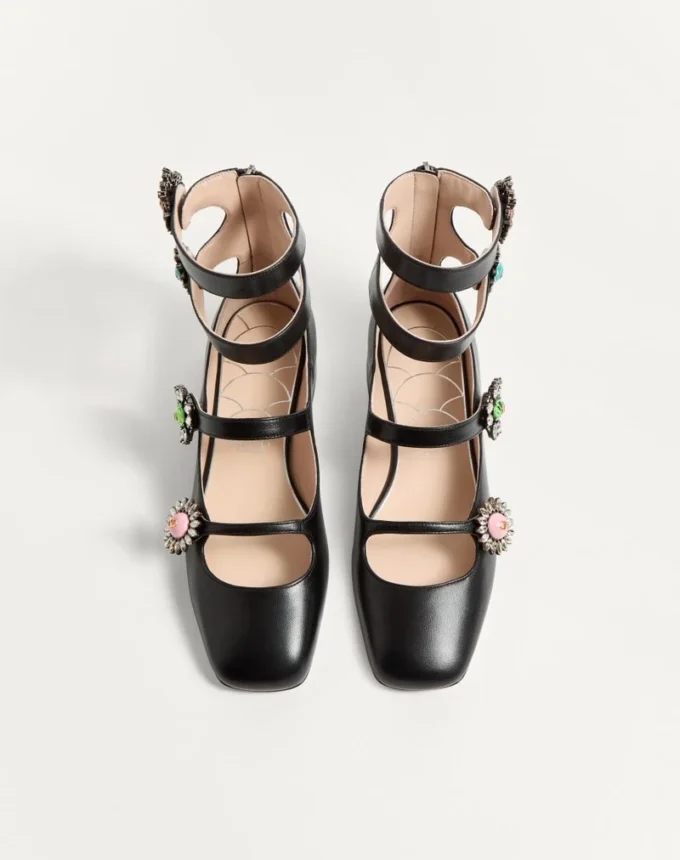 Preshoes Ballerinas With Straps In Kidskin With Jewel Buttons 20Mm