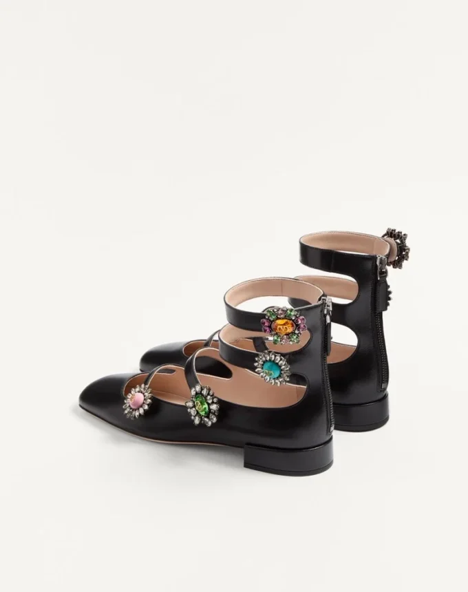 Preshoes Ballerinas With Straps In Kidskin With Jewel Buttons 20Mm