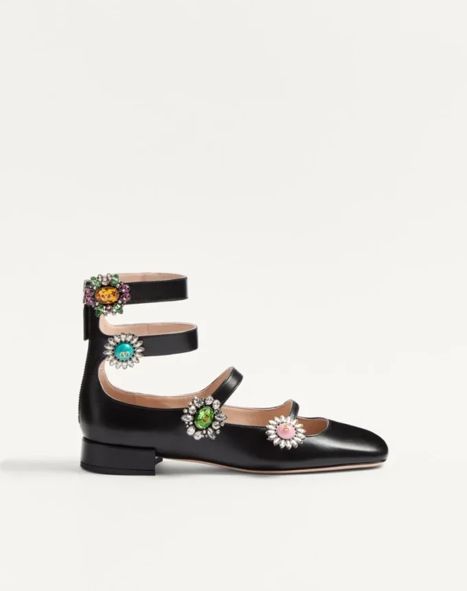 Preshoes Ballerinas With Straps In Kidskin With Jewel Buttons 20Mm