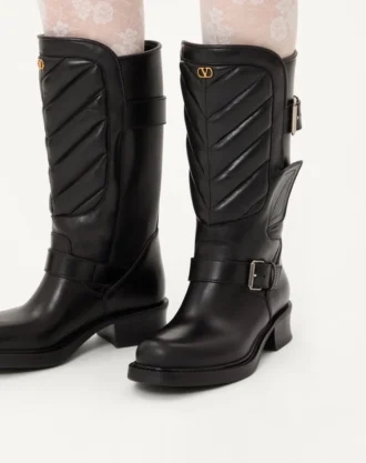 Rayons biker boot in Calfskin and Nappa Leather with Chevron Pattern 40mm