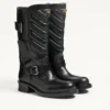 Rayons biker boot in Calfskin and Nappa Leather with Chevron Pattern 40mm