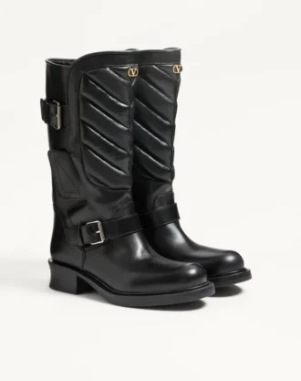 Rayons biker boot in Calfskin and Nappa Leather with Chevron Pattern 40mm