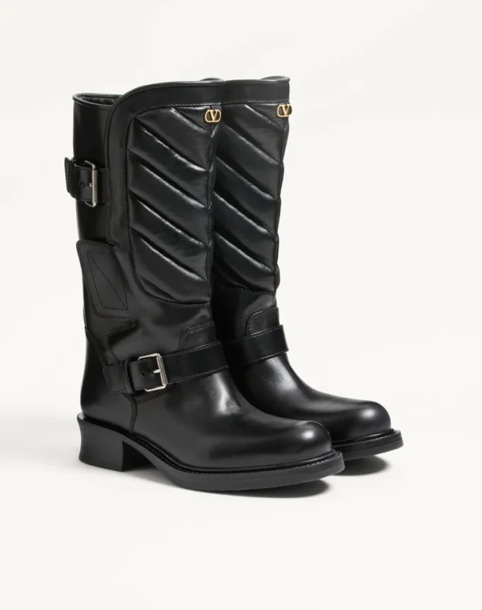 Rayons biker boot in Calfskin and Nappa Leather with Chevron Pattern 40mm