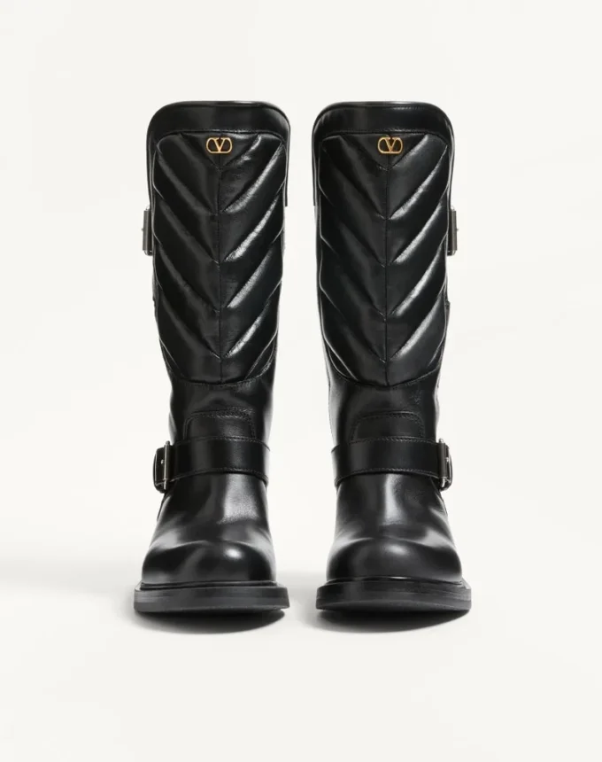 Rayons biker boot in Calfskin and Nappa Leather with Chevron Pattern 40mm