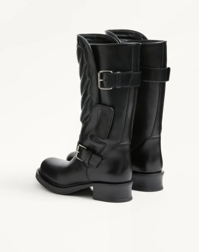 Rayons biker boot in Calfskin and Nappa Leather with Chevron Pattern 40mm