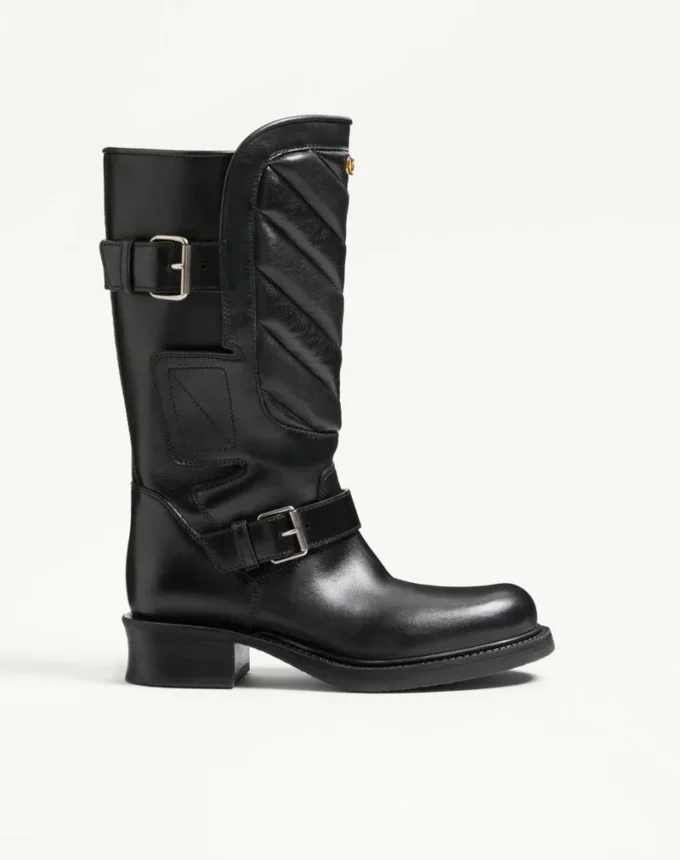 Rayons biker boot in Calfskin and Nappa Leather with Chevron Pattern 40mm