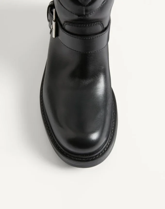 Rayons biker boot in Calfskin and Nappa Leather with Chevron Pattern 40mm