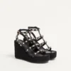 Rockstud Ankle Strap Wedge Sandal In Calfskin Leather 95 Mm