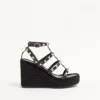 Rockstud Ankle Strap Wedge Sandal In Calfskin Leather 95 Mm