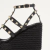 Rockstud Ankle Strap Wedge Sandal In Calfskin Leather 95 Mm