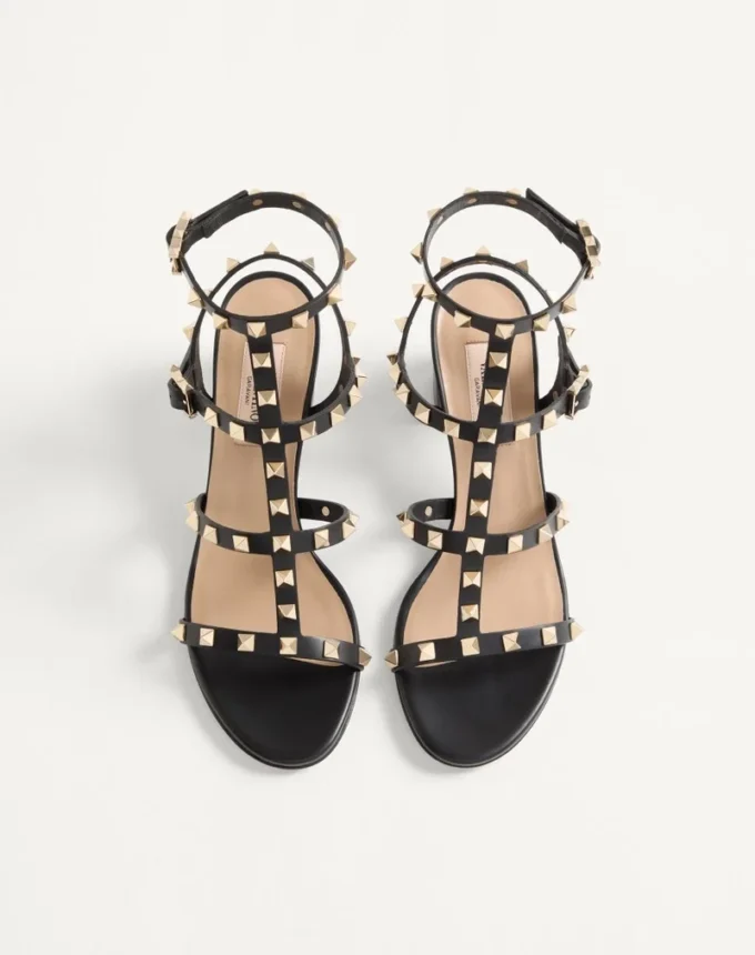 Rockstud Calfskin Ankle Strap Sandal 60 Mm