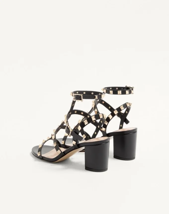 Rockstud Calfskin Ankle Strap Sandal 60 Mm