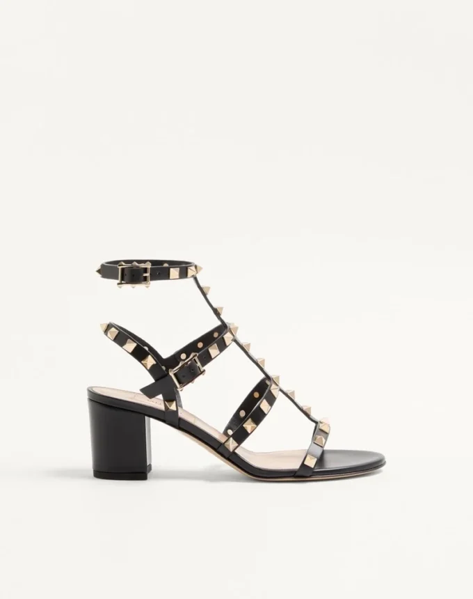 Rockstud Calfskin Ankle Strap Sandal 60 Mm