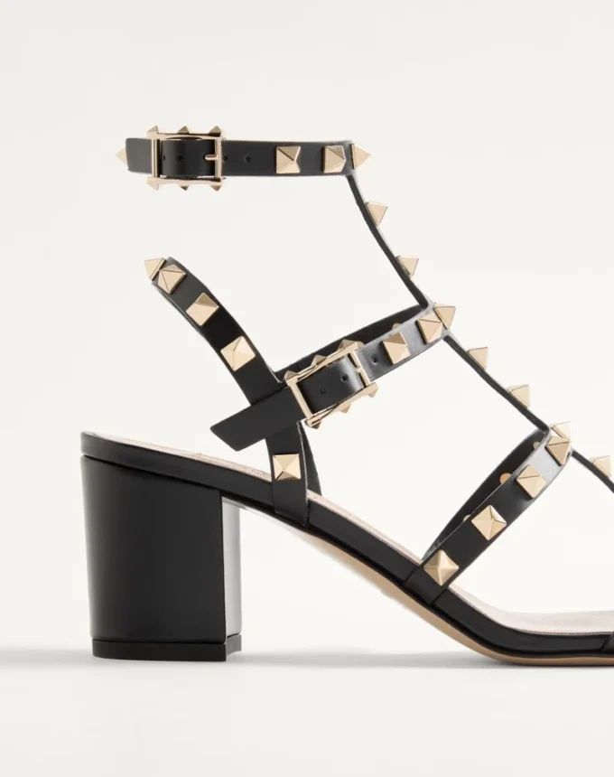 Rockstud Calfskin Ankle Strap Sandal 60 Mm