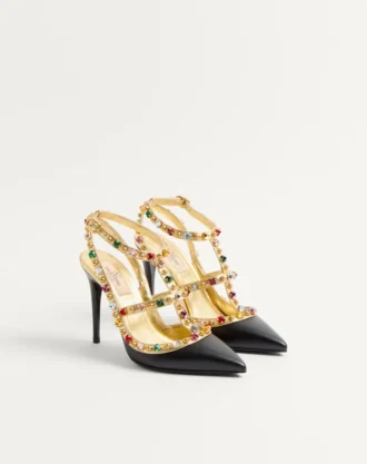 Rockstud Calfskin Pumps With Cabochon And 100Mm Crystals