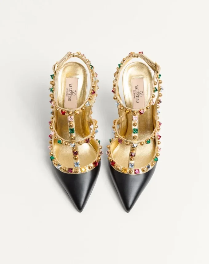 Rockstud Calfskin Pumps With Cabochon And 100Mm Crystals