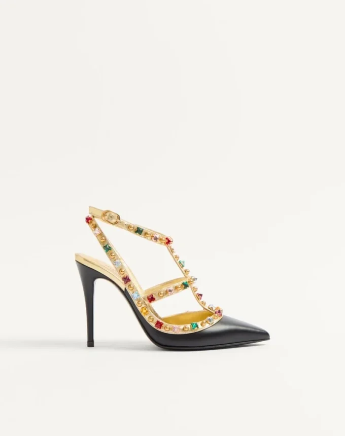 Rockstud Calfskin Pumps With Cabochon And 100Mm Crystals