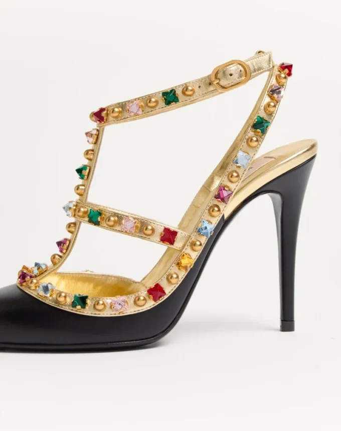 Rockstud Calfskin Pumps With Cabochon And 100Mm Crystals
