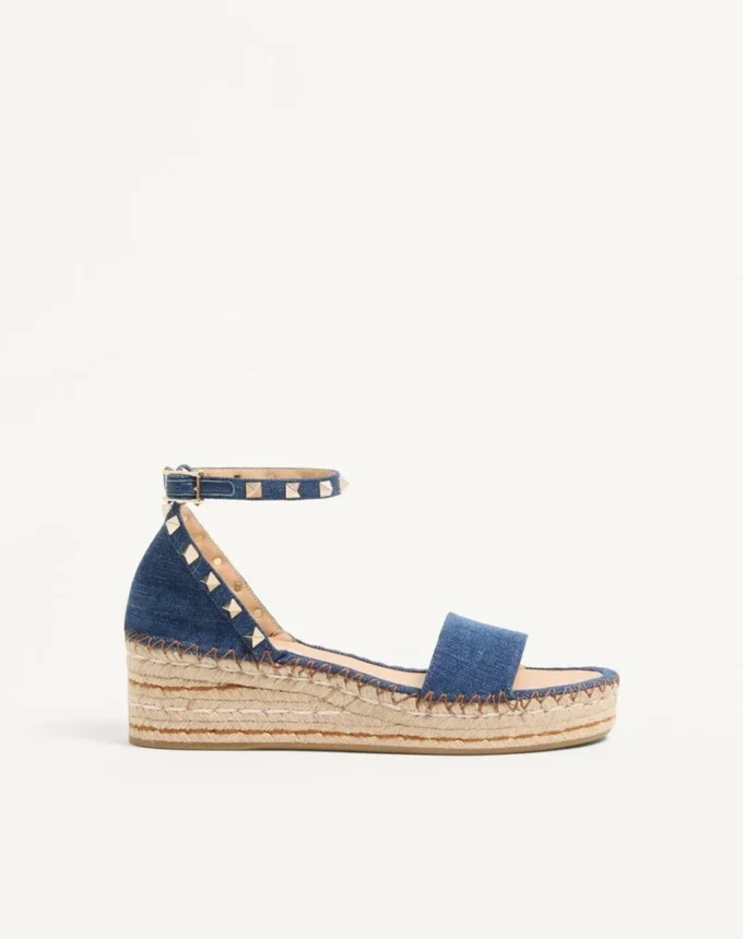 Rockstud Double Flatform Sandal In Denim 55Mm Rockstud Double Flatform Sandal In Denim 55Mm