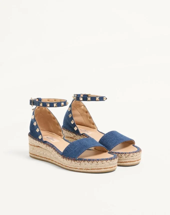 Rockstud Double Flatform Sandal In Denim 55Mm Rockstud Double Flatform Sandal In Denim 55Mm
