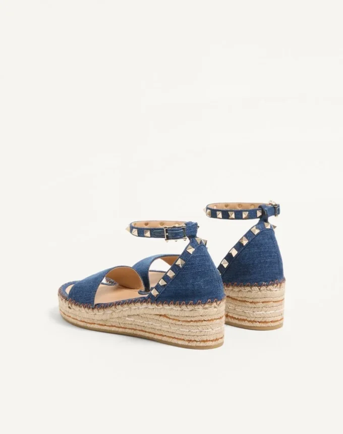 Rockstud Double Flatform Sandal In Denim 55Mm Rockstud Double Flatform Sandal In Denim 55Mm
