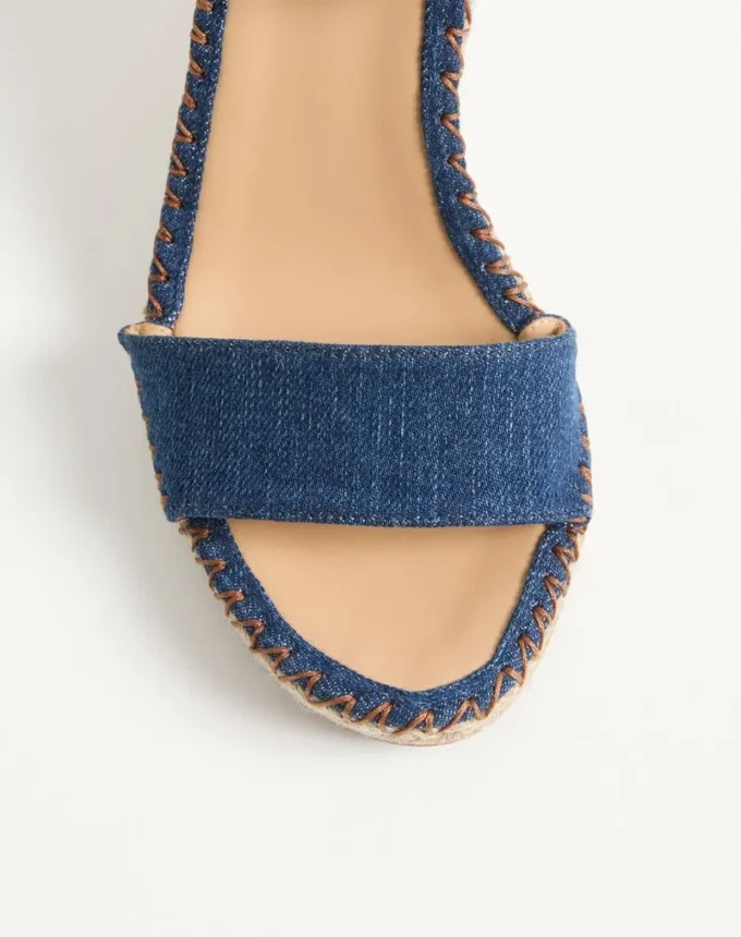 Rockstud Double Wedge Sandal In Denim 105Mm Rockstud Double Wedge Sandal In Denim 105Mm