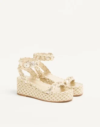 Rockstud Flatform Sandal In Laminated Nappa Leather 45Mm