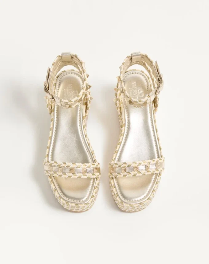 Rockstud Flatform Sandal In Laminated Nappa Leather 45Mm