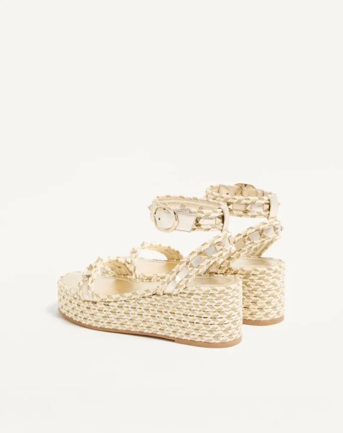 Rockstud Flatform Sandal In Laminated Nappa Leather 45Mm