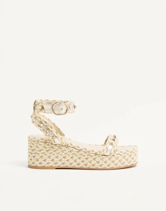 Rockstud Flatform Sandal In Laminated Nappa Leather 45Mm