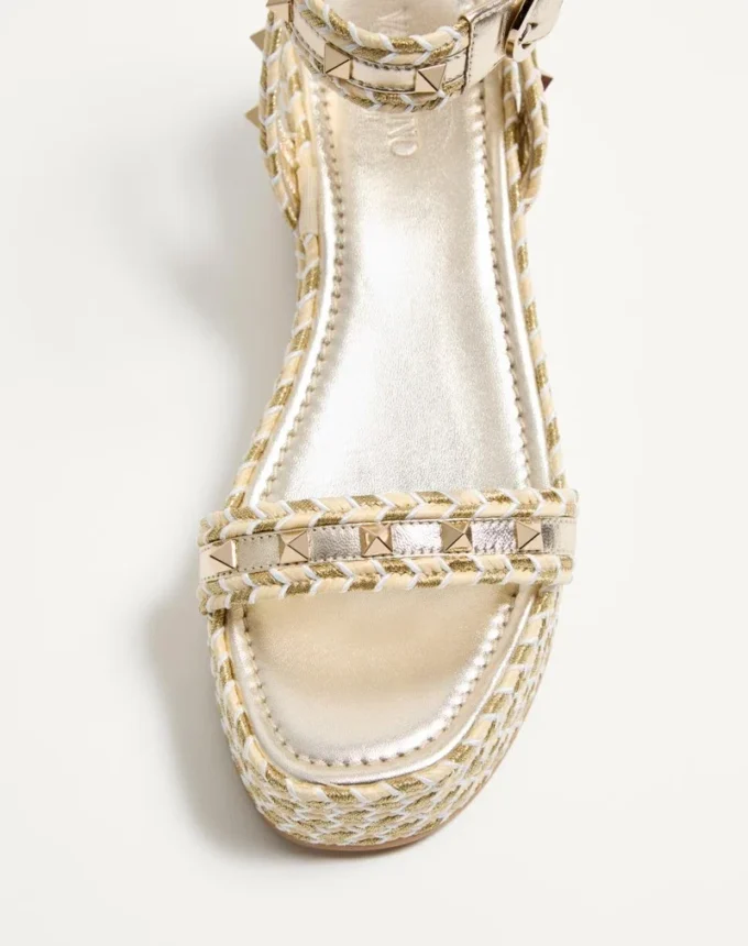 Rockstud Flatform Sandal In Laminated Nappa Leather 45Mm