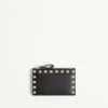 Rockstud Grainy Calfskin Cardholder With Zipper