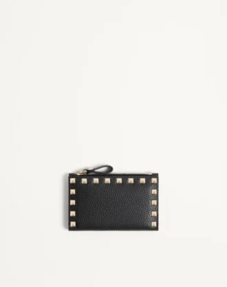 Rockstud Grainy Calfskin Cardholder With Zipper