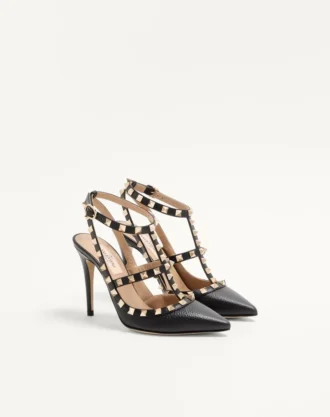 Rockstud Grainy Leather Ankle Strap Pump 100 Mm