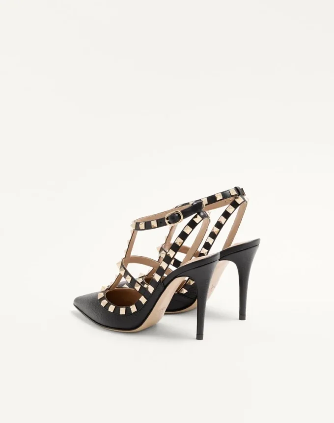 Rockstud Grainy Leather Ankle Strap Pump 100 Mm