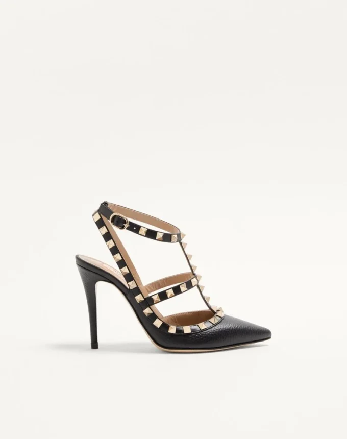 Rockstud Grainy Leather Ankle Strap Pump 100 Mm