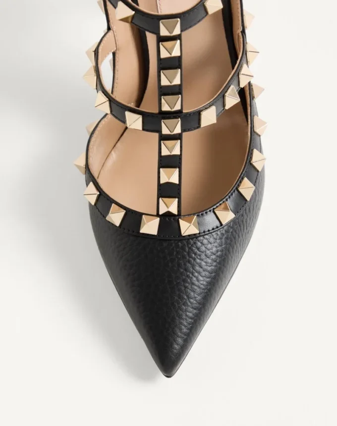 Rockstud Grainy Leather Ankle Strap Pump 100 Mm