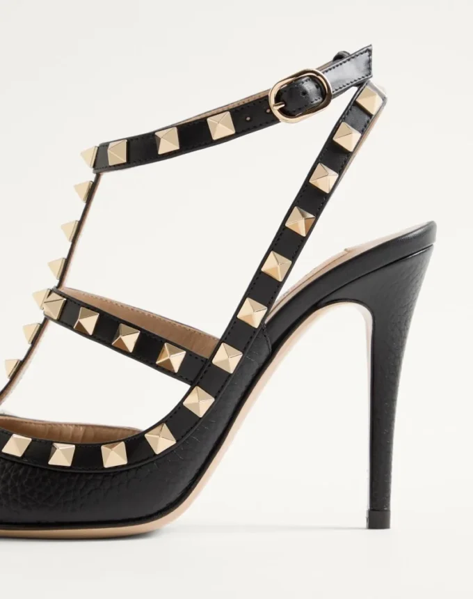 Rockstud Grainy Leather Ankle Strap Pump 100 Mm