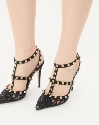 Rockstud Lace Pump With Straps 100Mm