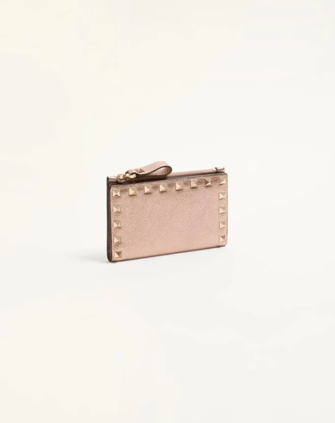 Rockstud Laminated Grainy Calfskin Card Holder With Zip Rockstud Laminated Grainy Calfskin Card Holder With Zip