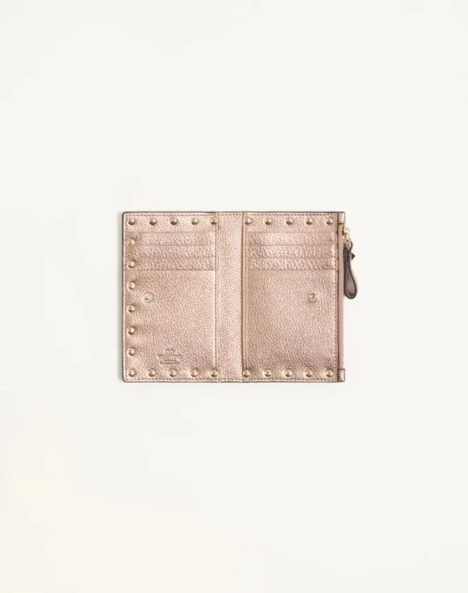 Rockstud Laminated Grainy Calfskin Card Holder With Zip Rockstud Laminated Grainy Calfskin Card Holder With Zip